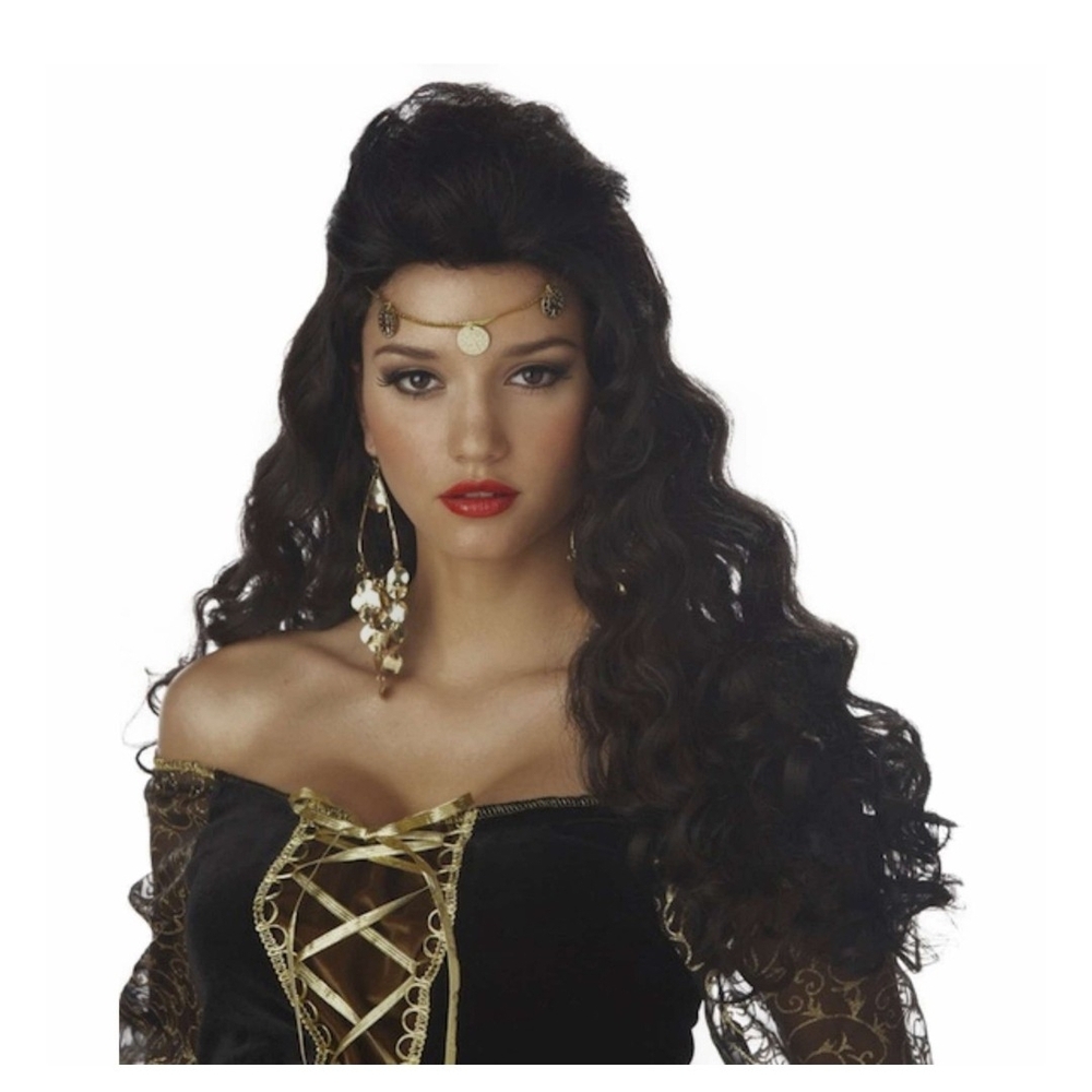 Sexy Gypsy Fortune Teller Temptress Mideval Renaissance Brown Wavy Costume Wig